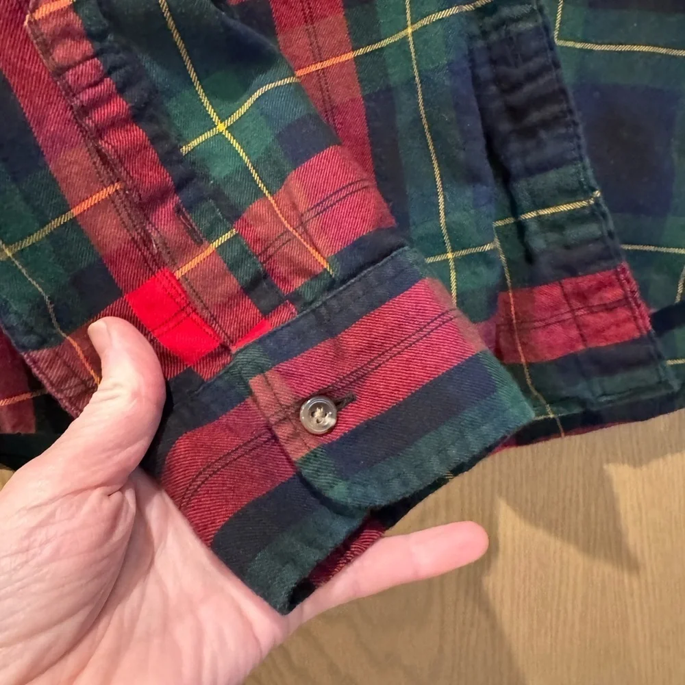 J. Crew Plaid Button Down Elbow Patches Cotton/Wool Flannel Holiday Large Slim